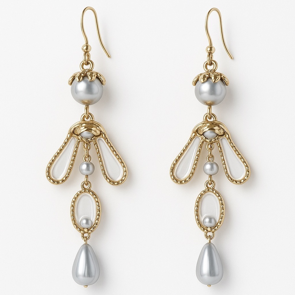 Gold and Pearl Dangle Earrings
